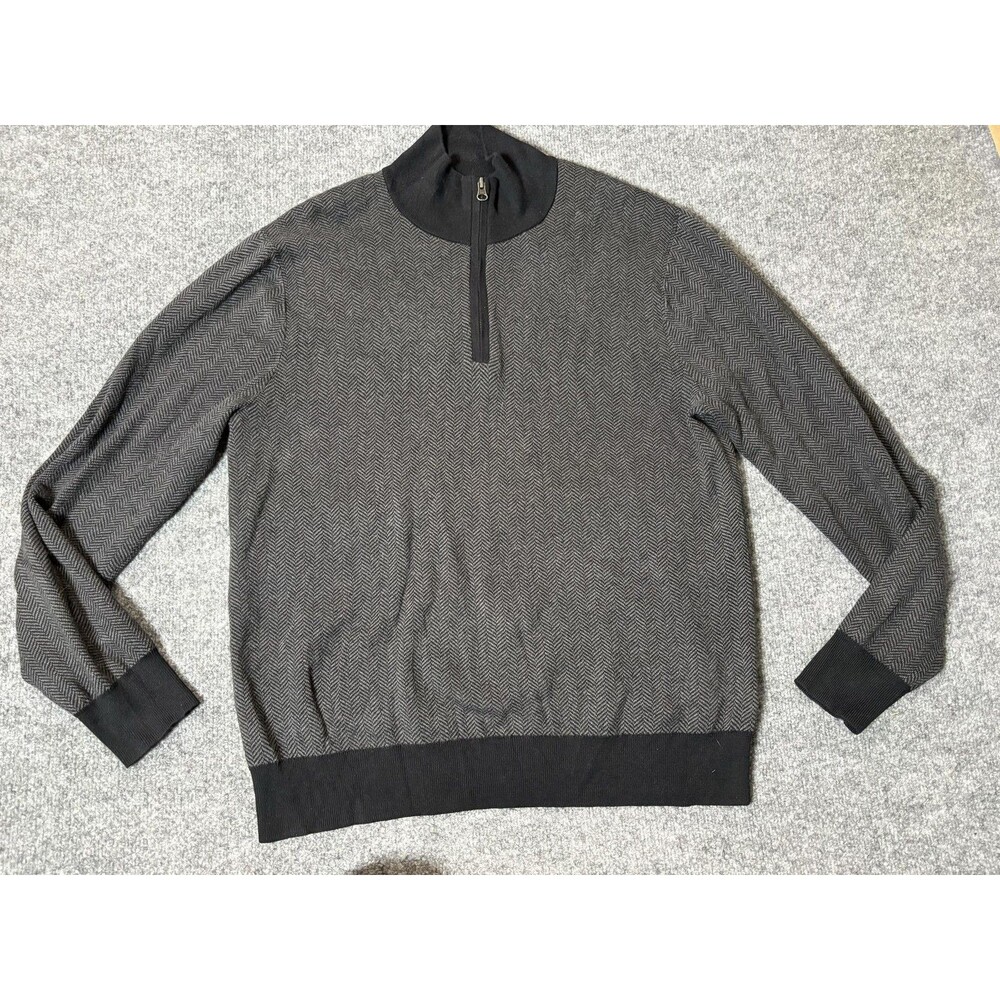 J.CREW Sweater Mens M Gray 1/4 Zip Mock Neck Cotton Herringbone Knit Pullover